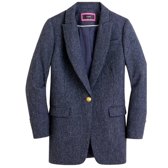 J.Crew Long Parke Blazer In Navy Herringbone English Wool Size 2 NWOT - Picture 1 of 10